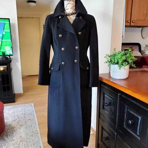 NWT $369 Talbots Black Wool Double-Breasted Military Long Coat, Sz 8P